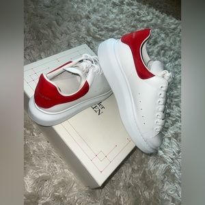 Alexander McQueen Leather Platform Sneakers White Lust Red